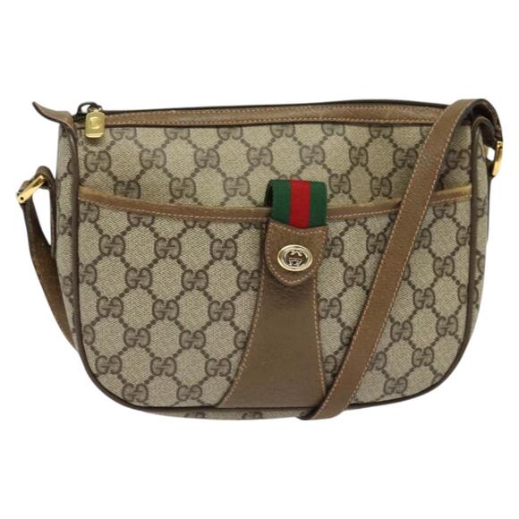 GUCCI GG Supreme Web Sherry Line Bag Pvc Beige Gold 89 02 032 - Picture 1 of 16
